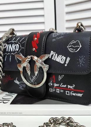 Жіноча брендова чорна сумочка крос боді на ланцюжку pinko оригінал