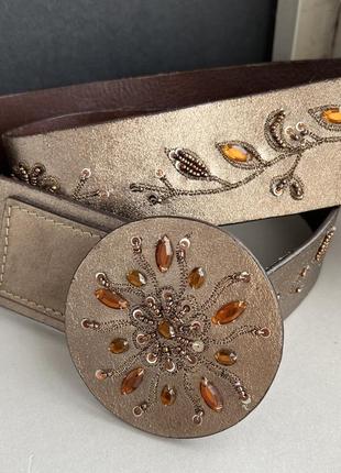 Кожаный пояс с бисером и камнями next кожа 💯 %