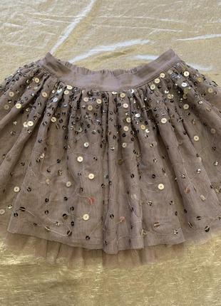 Пишна фатинова 2-шарова спідничка з оборками розшита паєтками на 8-9 років