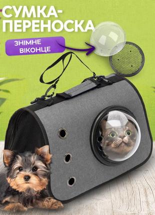 Сумка-переноска для котів і собак з ілюмінатором cosmopet cp-31 grey2 фото