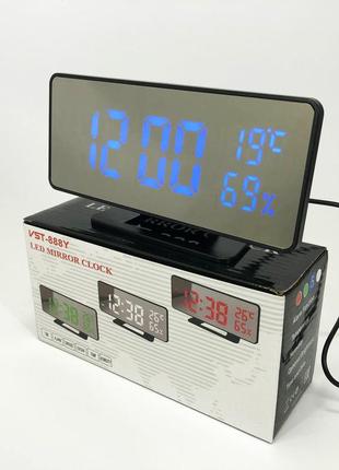 Настільний годинник електронний vst-888-4 світлодіодний дзеркальний із зазначенням температури волог