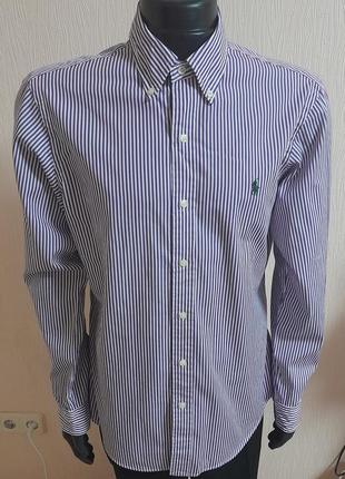 Красива бавовняна сорочка білого кольору у фіолетову смужку polo ralph lauren custom fit