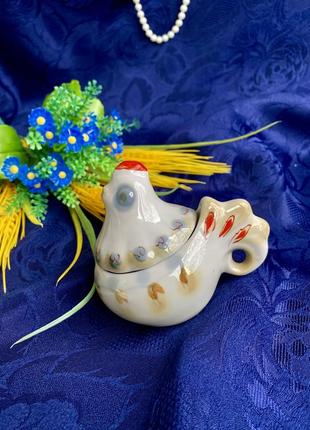 Курочка!🌾🐣🐓 вінтаж полонне спецовочник для солі і перцю сільничка порцеляна підглазурний розпис
