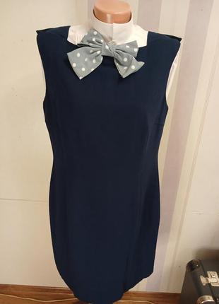 Нарядное деловое офисное платье сарафан большой размер синяя миди футляр