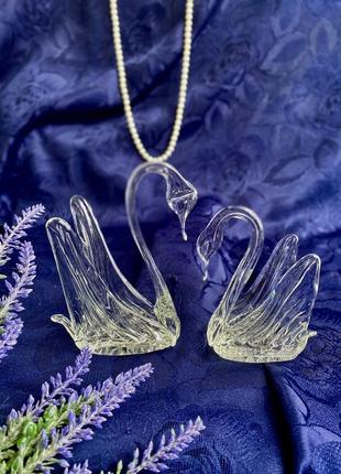Вінтаж!💞🦢 львівський скляний завод пара лебедів серветниці кришталеві гутна техніка