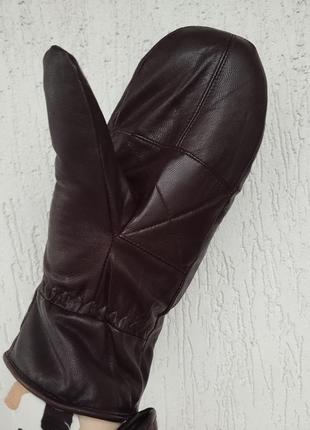 Зимние женские перчатки кожаные женские варежки зимние варежки с кожушкой3 фото