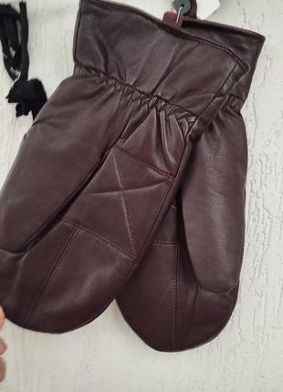 Зимние женские перчатки кожаные женские варежки зимние варежки с кожушкой5 фото