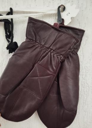 Зимние женские перчатки кожаные женские варежки зимние варежки с кожушкой4 фото