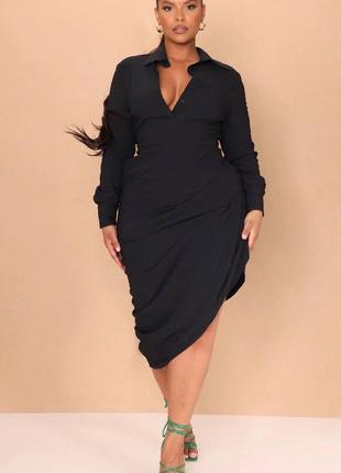 Платье рубашка миди на длинный рукав prettylittlething