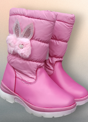 Дитячі зимові рожеві чоботи дутики для дівчинки на овчинці легкі нові уцінка sale