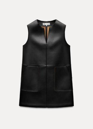 Короткое платье zw collection из искусственной кожи платье7 фото