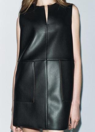 Короткое платье zw collection из искусственной кожи платье4 фото