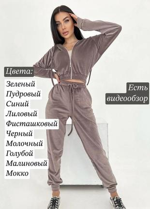Базовый велюровый костюм укороченная кофта и штаны джогеры
