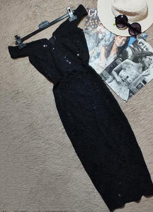 Шикарное кружевное платье миди с блестками/платье на плече