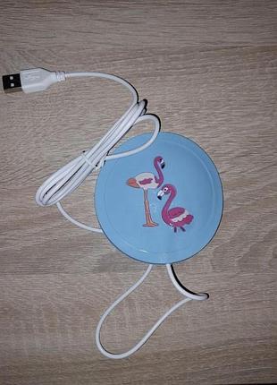 Підставка під чашку з підігрівом від usb фламінго зелений