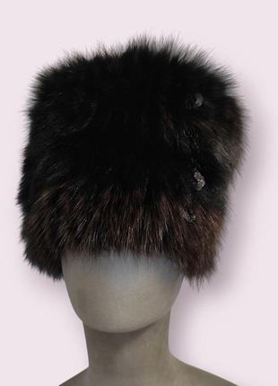 Жіноча зимова натуральна хутряна шапка natural fur шоколадний песець розмір універсальний