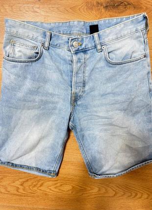 Шорты мужские синие голубые джинсовые h&m широкие regular man, размер l - xl.