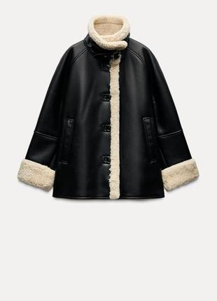 Пальто, куртка двусторонняя zara, дубленка зара