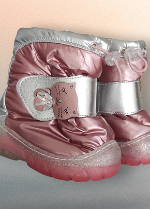 Дитячі зимові дутики вугі черевики для дівчинки рожеві легкі