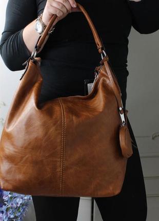 Женская стильная и качественная сумка мешок из эко кожи рыжая