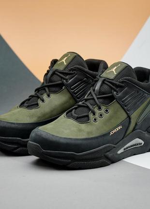 Чоловічі зимові черевики з натуральної шкіри хакі / чорний jr