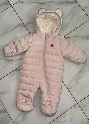 Теплий зимовий рожевий комбінезон h&m 2-4-6 міс (68-74