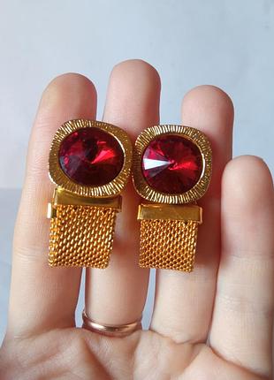 Запонки камінь червоного кольору/вінтаж