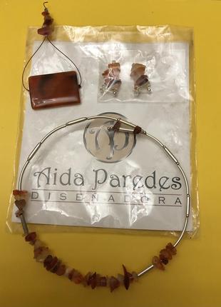 Винтаж набор колье серьги подвеска натуральный камень