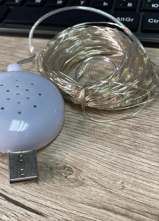 Гирлянда проволока музыкальная usb теплый белый 10м sf-3