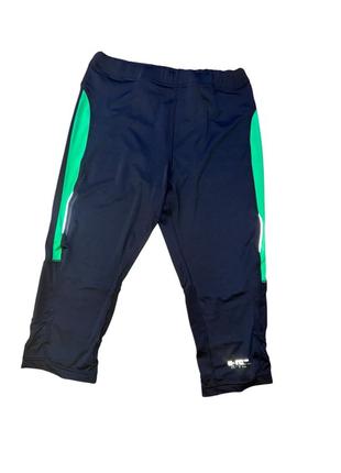 Р. 46-48/m-l женские спортивные леггинсы (чёрные с зелёными акцентами)