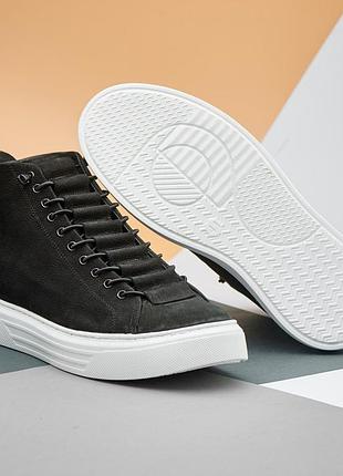 Зимові молодіжні чоловічі черевики gross кросівки кеди на хутрі чорні на білій високій під...