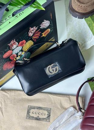 Чорна шкіряна сумка гуччи преміум люкс.