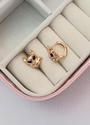 Детские серьги лисички медицинское золото