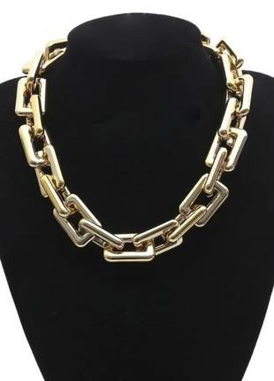 Ожерелье колье чокер крупная цепочка звеньевая золотистая2 фото