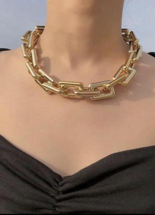 Ожерелье колье чокер крупная цепочка звеньевая золотистая3 фото