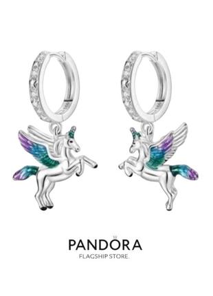Серьги серебро оригинальные стильные silver_pandora единорог застежка кольцо инкрустация фианитами