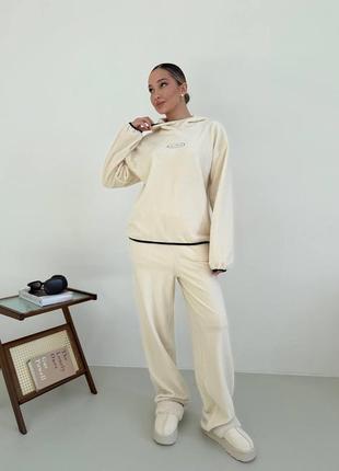 Костюм спортивный женский двойной флис очень теплый худи с капюшоном и широкие брюки