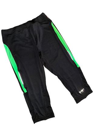 Р. 46-48/m-l женские спортивные леггинсы (чёрные с зелёными акцентами)