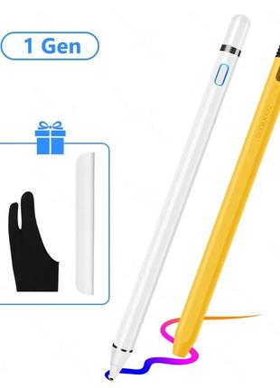 Универсальный активный емкостный металлический стилус goojodoq в комплекте чехол жёлтый и перчатка