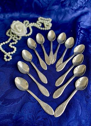 Винтаж!🍨🥄☕️ нержавейка чайные ложки маленькие десертные для чая с орнаментом с оттиском