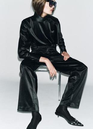 Женский костюм zara zw collection зі шту из искусственной кожи со штанами и топом