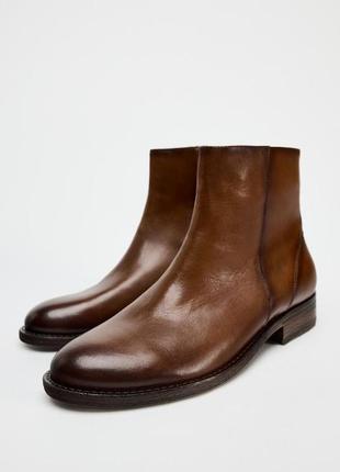 Кожаные ботинки коричневые женские zara new