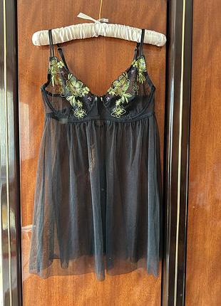 Новый шикарный полупрозрачный пеньюар eu 80 д с вышивкой сеточка 💙💛 сток