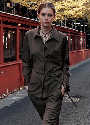 Сорочка жіноча коричнева з паском zara new