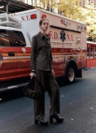 Брюки коричневые пижамный стиль zara new