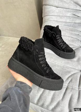 12778 черевики зима натуральна замша колір чорний