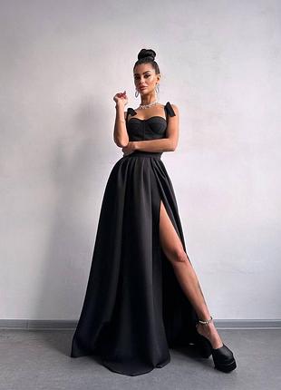 ❗ексклюзив❗праздничное корсетное платье макси бюстье с чашечками разрезом и пышной юбкой