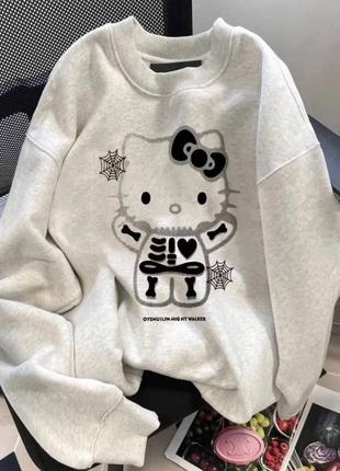 Теплый оверсайз свитшот с hello kitty