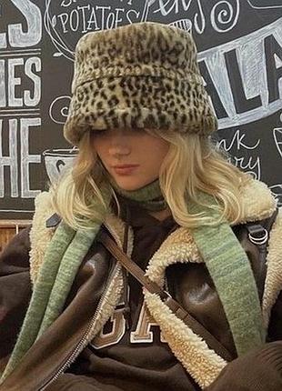 Панама из эко меха в лео принт