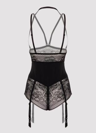 Черное боди с открытой грудью и подтяжками для чулков, бренд lovehoney